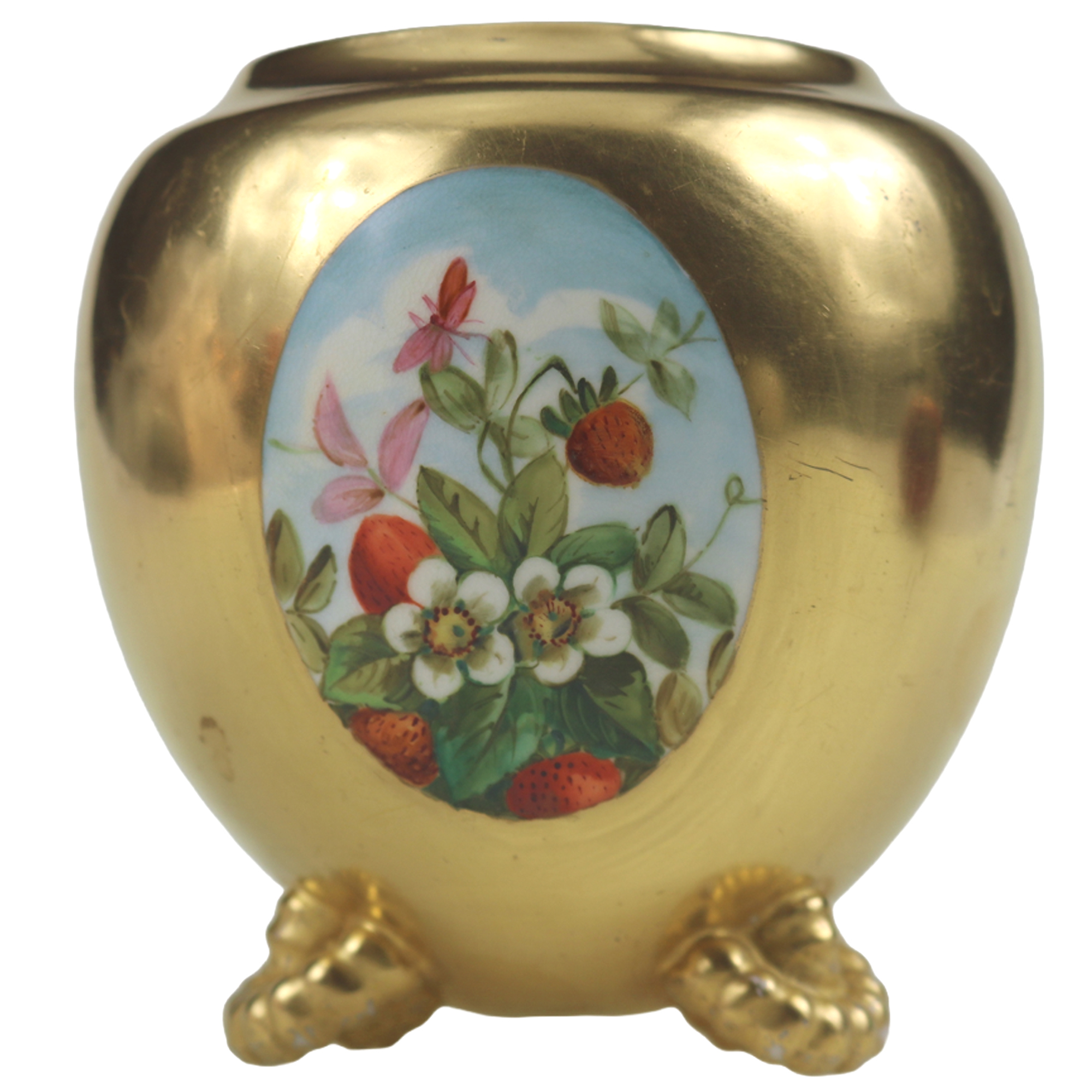 Unusual antique Coalport porcelain gilt & 3X hand-painted panels Vase 2 C.1881