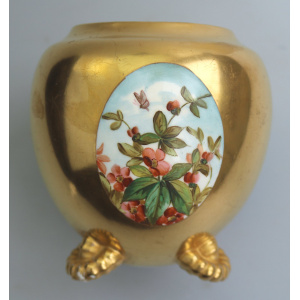Unusual antique Coalport porcelain gilt & 3X hand-painted panels Vase 2 C.1881
