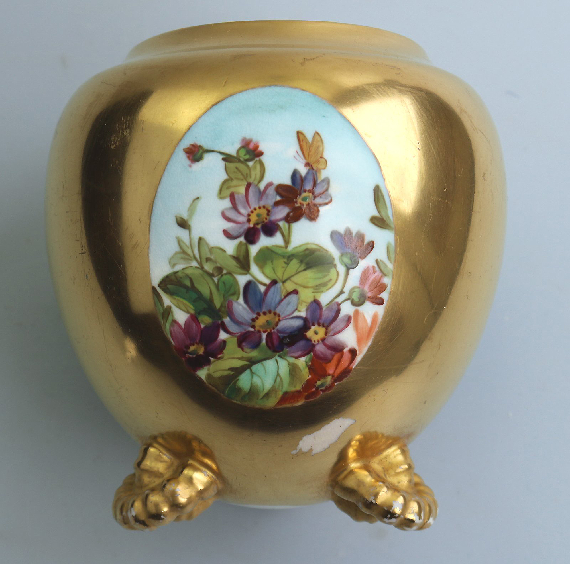Unusual antique Coalport porcelain gilt & 3X hand-painted panels Vase 2 C.1881