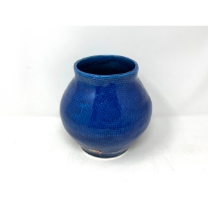 Cobalt Blue Portuguese Ceramic Vessel with Woven Texture