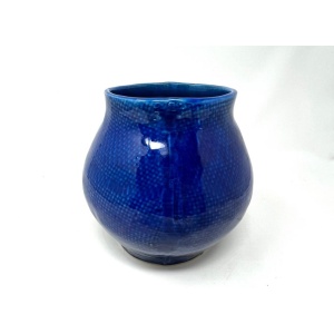 Cobalt Blue Portuguese Ceramic Vessel with Woven Texture