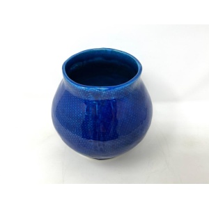Cobalt Blue Portuguese Ceramic Vessel with Woven Texture