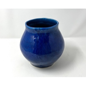 Cobalt Blue Portuguese Ceramic Vessel with Woven Texture