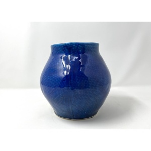 Cobalt Blue Portuguese Ceramic Vessel with Woven Texture