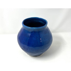 Cobalt Blue Portuguese Ceramic Vessel with Woven Texture