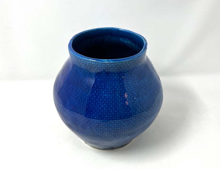 Cobalt Blue Portuguese Ceramic Vessel with Woven Texture