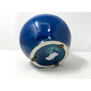 Cobalt Blue Portuguese Ceramic Vessel with Woven Texture