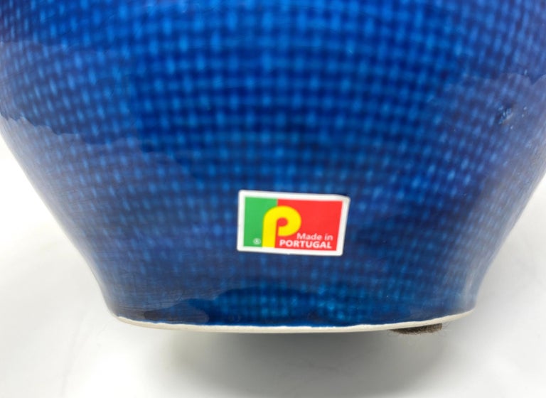 Cobalt Blue Portuguese Ceramic Vessel with Woven Texture