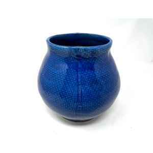 Cobalt Blue Portuguese Ceramic Vessel with Woven Texture