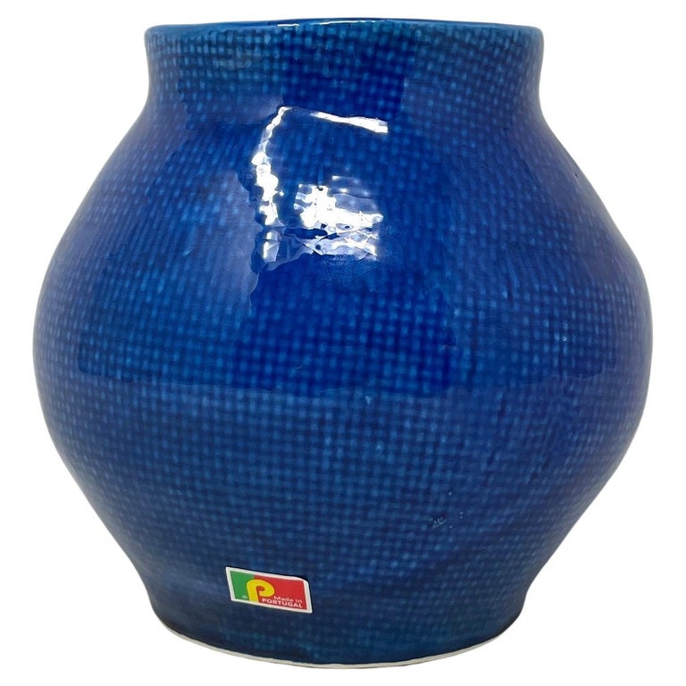 Cobalt Blue Portuguese Ceramic Vessel with Woven Texture