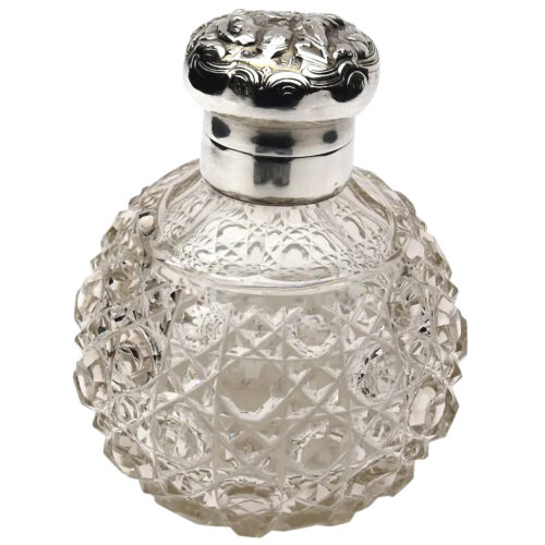 A good & large William Comyns antique solid silver & cut glass Scent Bottle C.1902