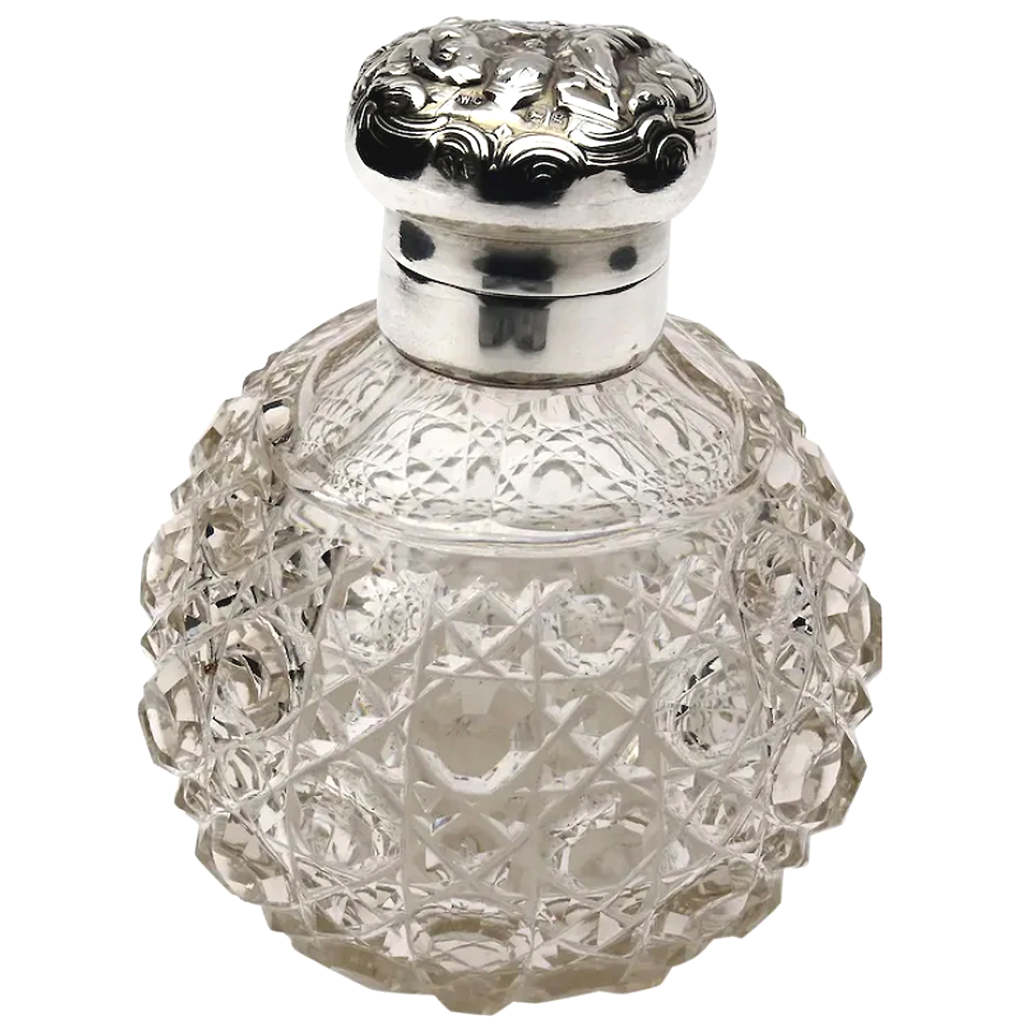 A good & large William Comyns antique solid silver & cut glass Scent Bottle C.1902
