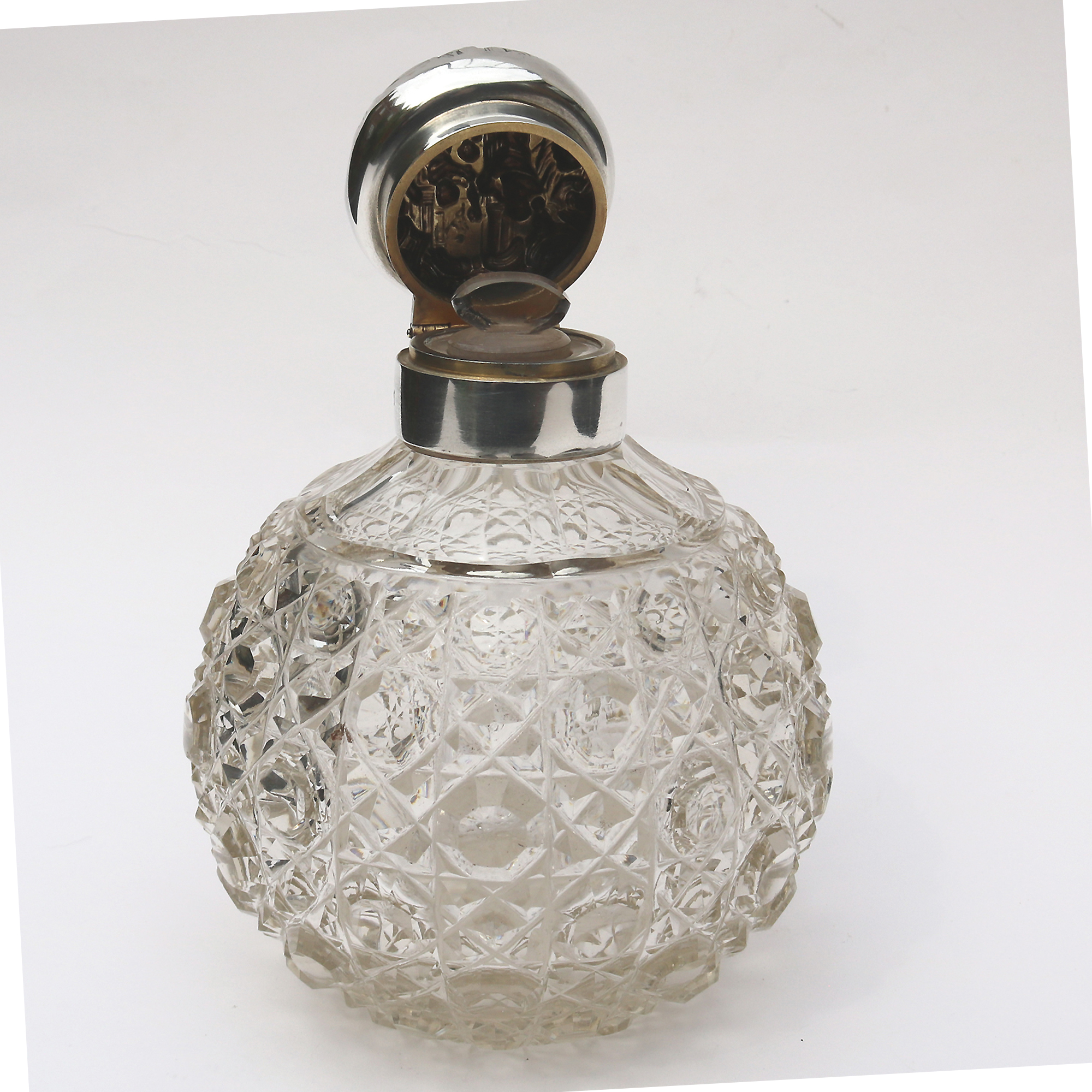 A good & large William Comyns antique solid silver & cut glass Scent Bottle C.1902