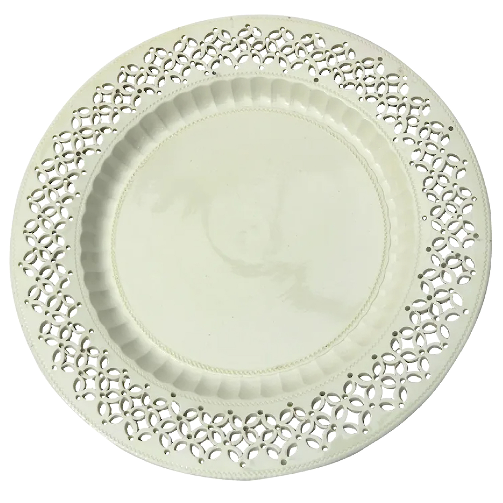 A fine & large antique Georgian English Creamware pottery pierced Plate C.1780