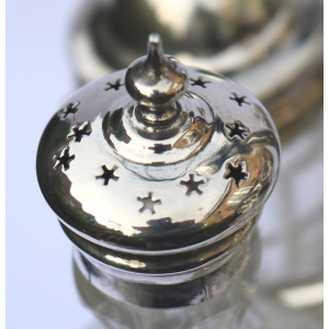 A good antique English silver plate & cut glass 5-bottle table cruet stand C.19thC