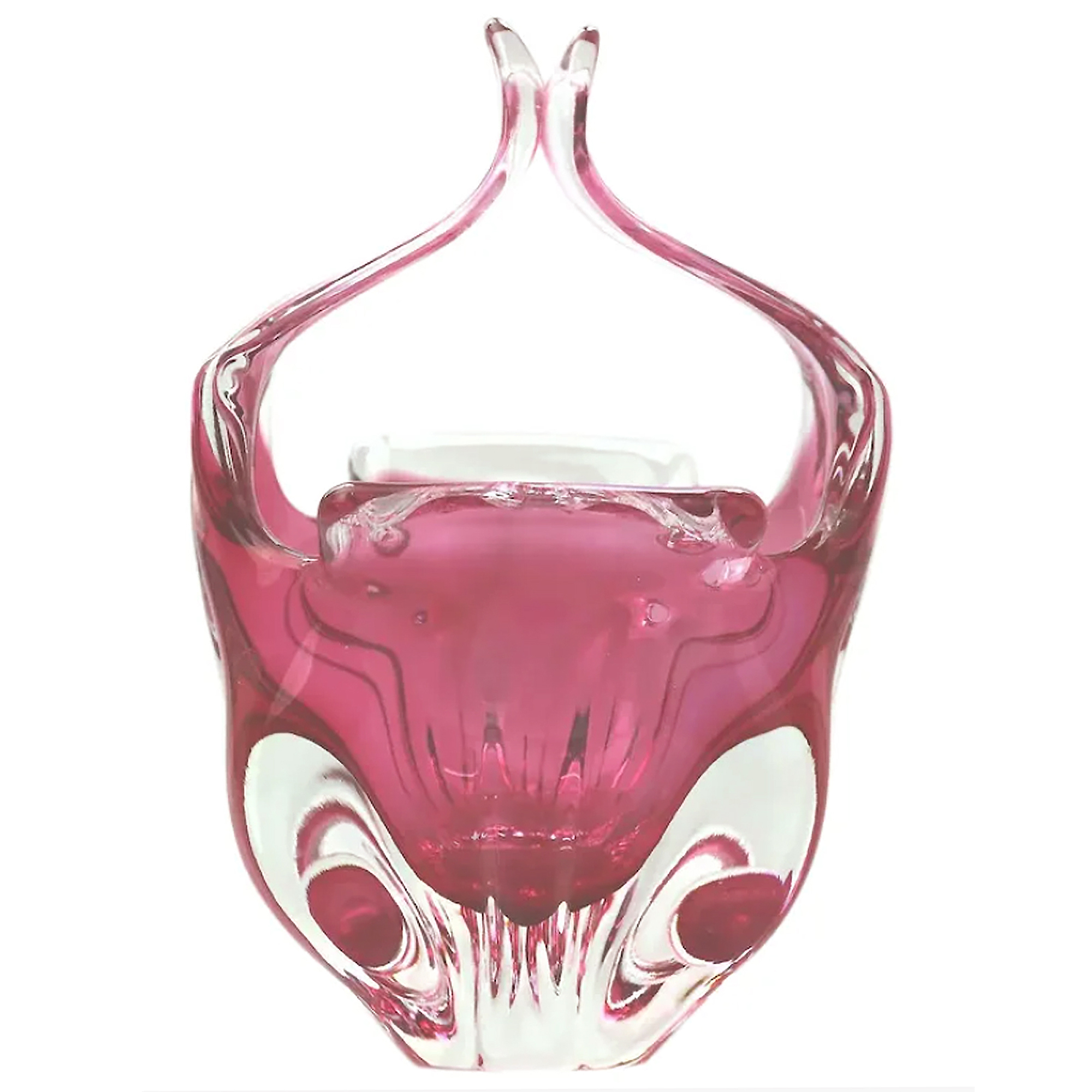 A wonderful Josef Hospodka Chribska Glassworks organic glass Basket Vase C.1960+