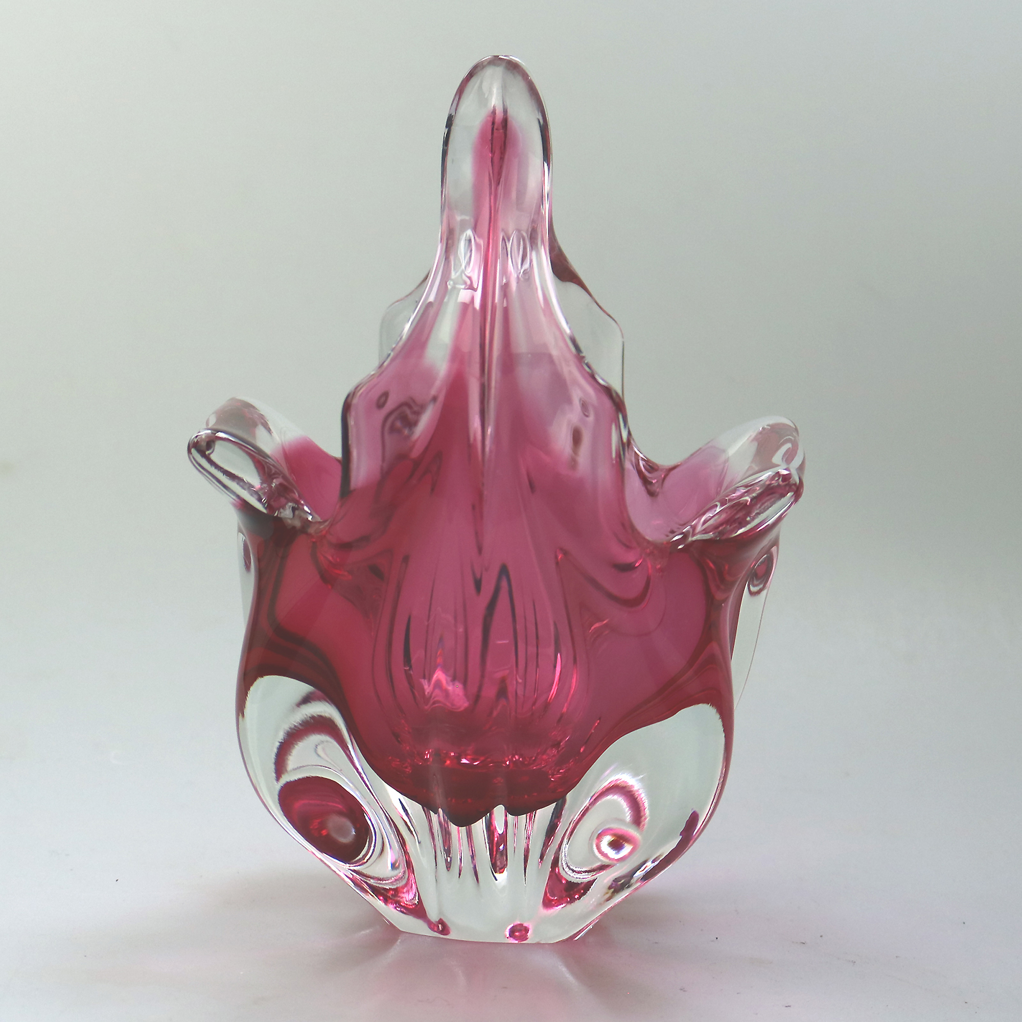 A wonderful Josef Hospodka Chribska Glassworks organic glass Basket Vase C.1960+