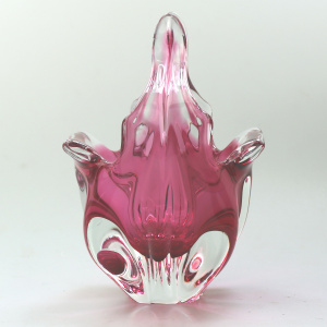 A wonderful Josef Hospodka Chribska Glassworks organic glass Basket Vase C.1960+