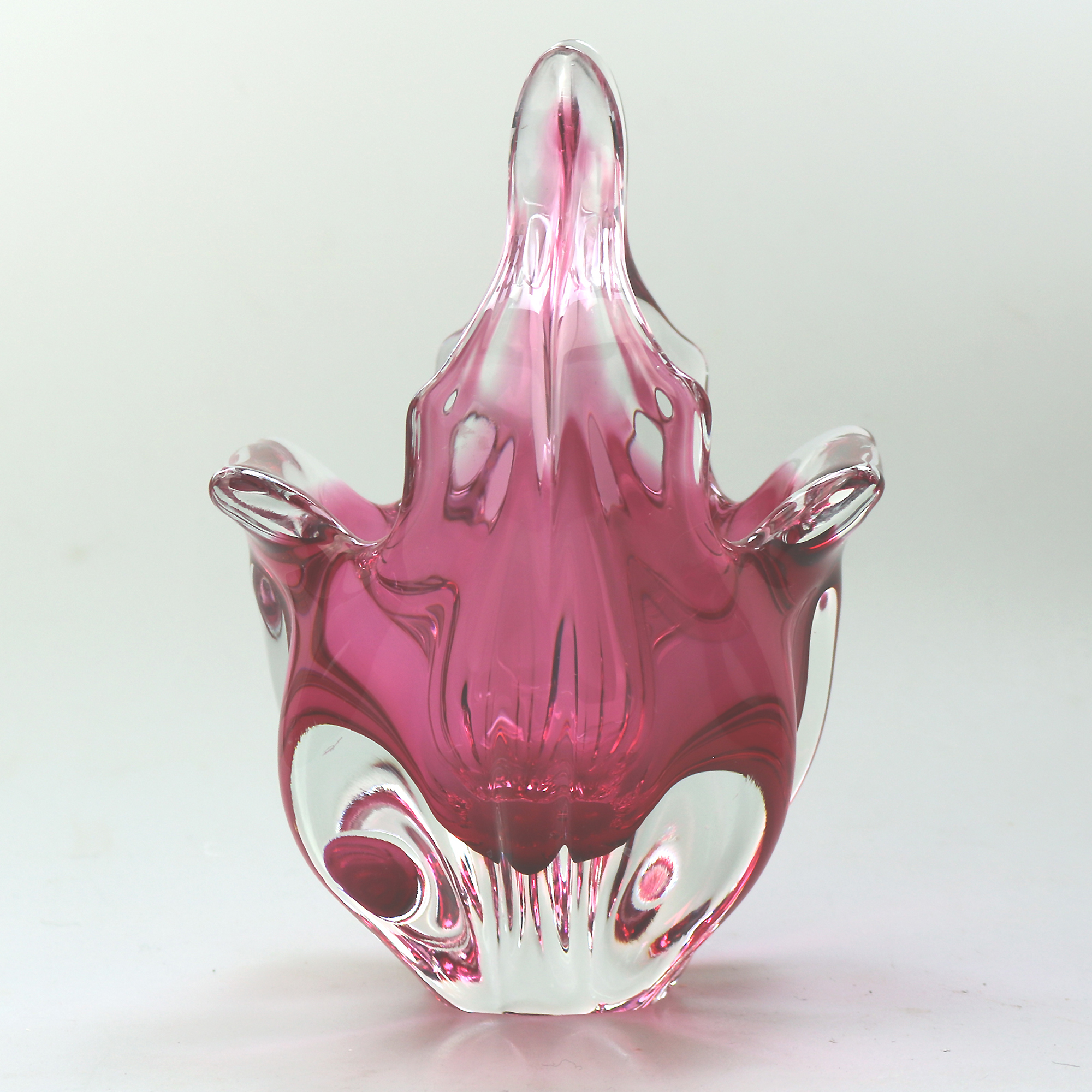 A wonderful Josef Hospodka Chribska Glassworks organic glass Basket Vase C.1960+