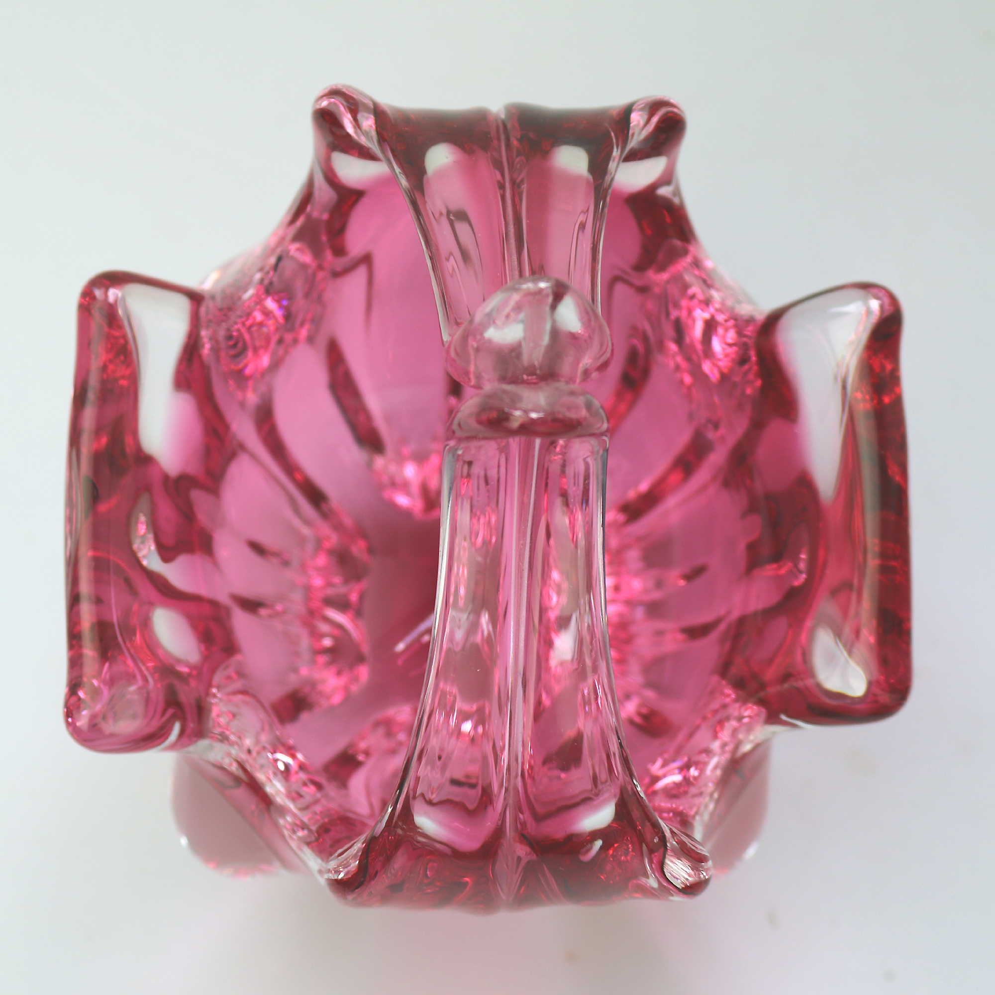 A wonderful Josef Hospodka Chribska Glassworks organic glass Basket Vase C.1960+