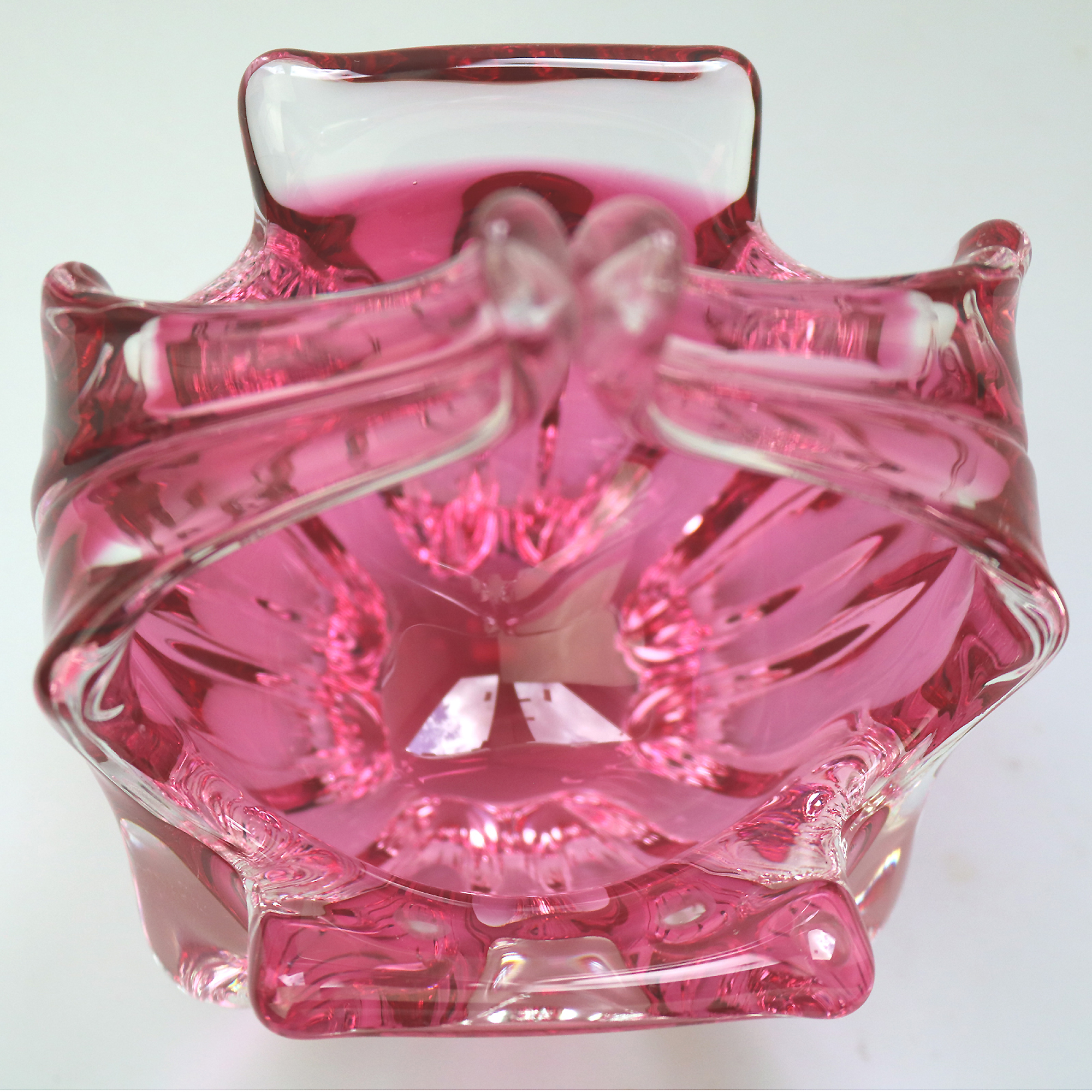 A wonderful Josef Hospodka Chribska Glassworks organic glass Basket Vase C.1960+