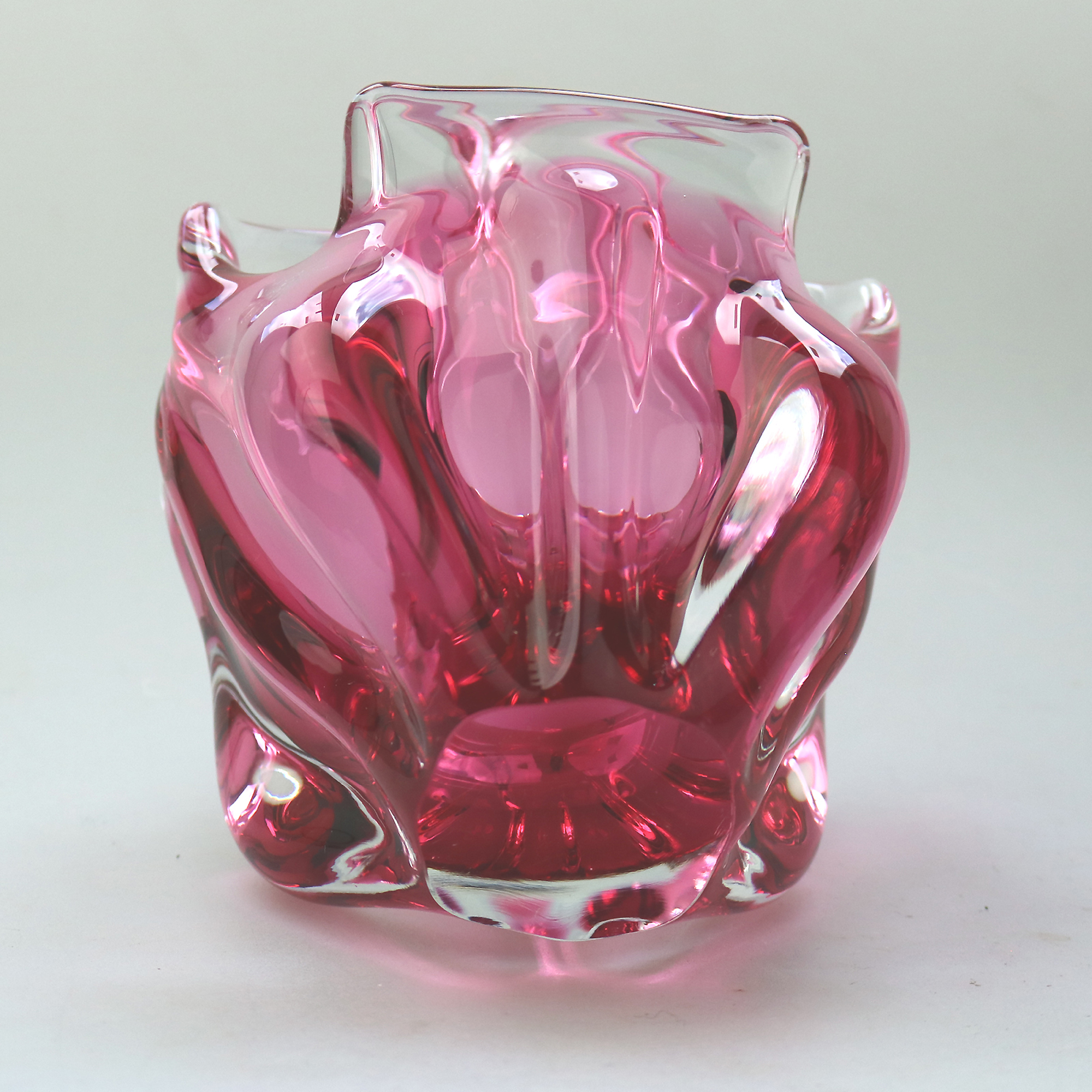 A wonderful Josef Hospodka Chribska Glassworks organic glass Basket Vase C.1960+