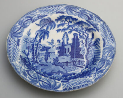 Antique English pearlware pottery Davenport Chinoiserie Ruins B&W Plate C.1810+ - Image 3