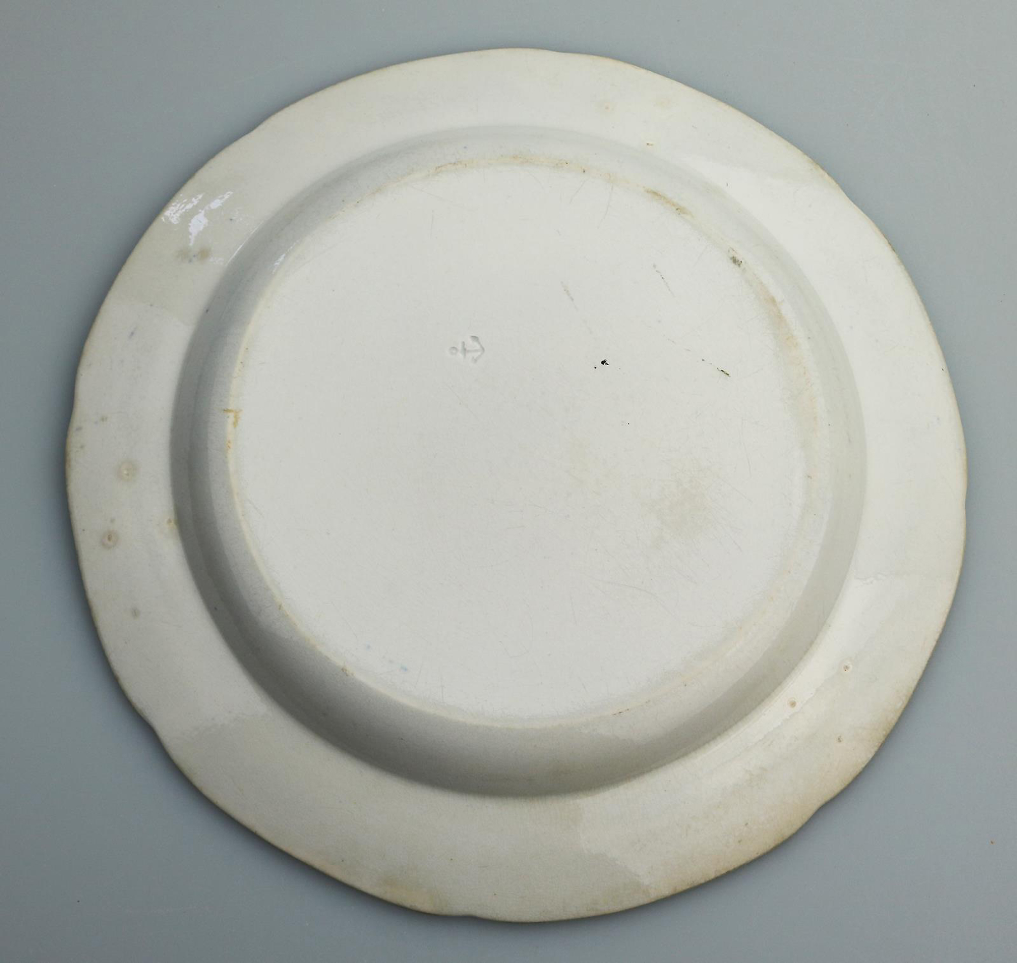 Antique English pearlware pottery Davenport Chinoiserie Ruins B&W Plate C.1810+
