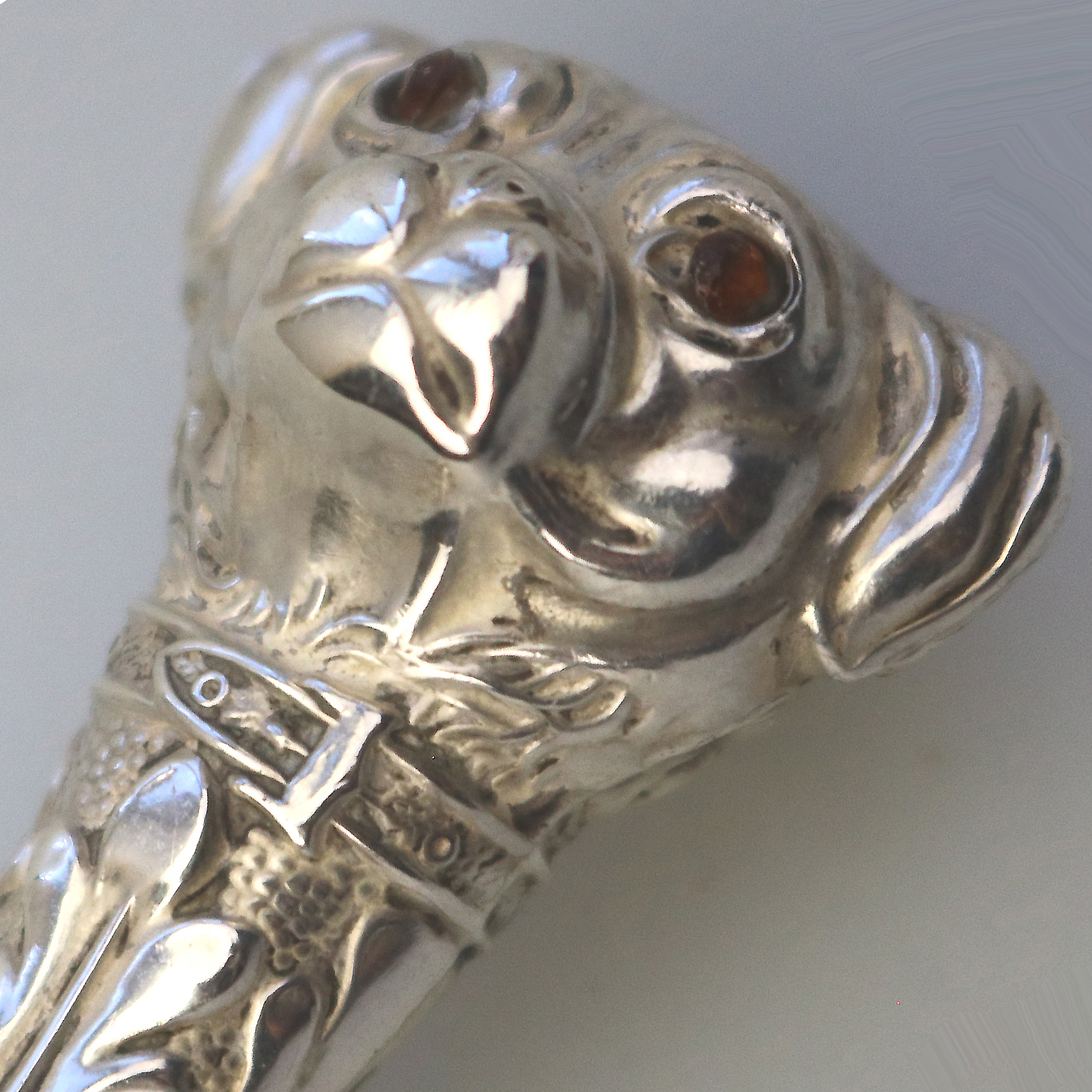 A rare antique English solid silver novelty double dog head Button Hook C.1906