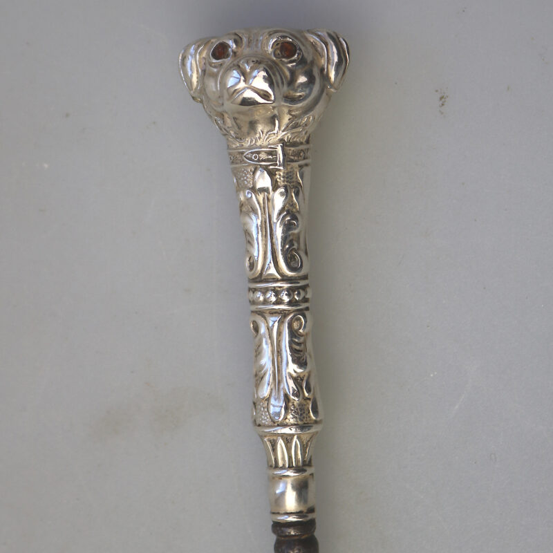 A rare antique English solid silver novelty double dog head Button Hook C.1906