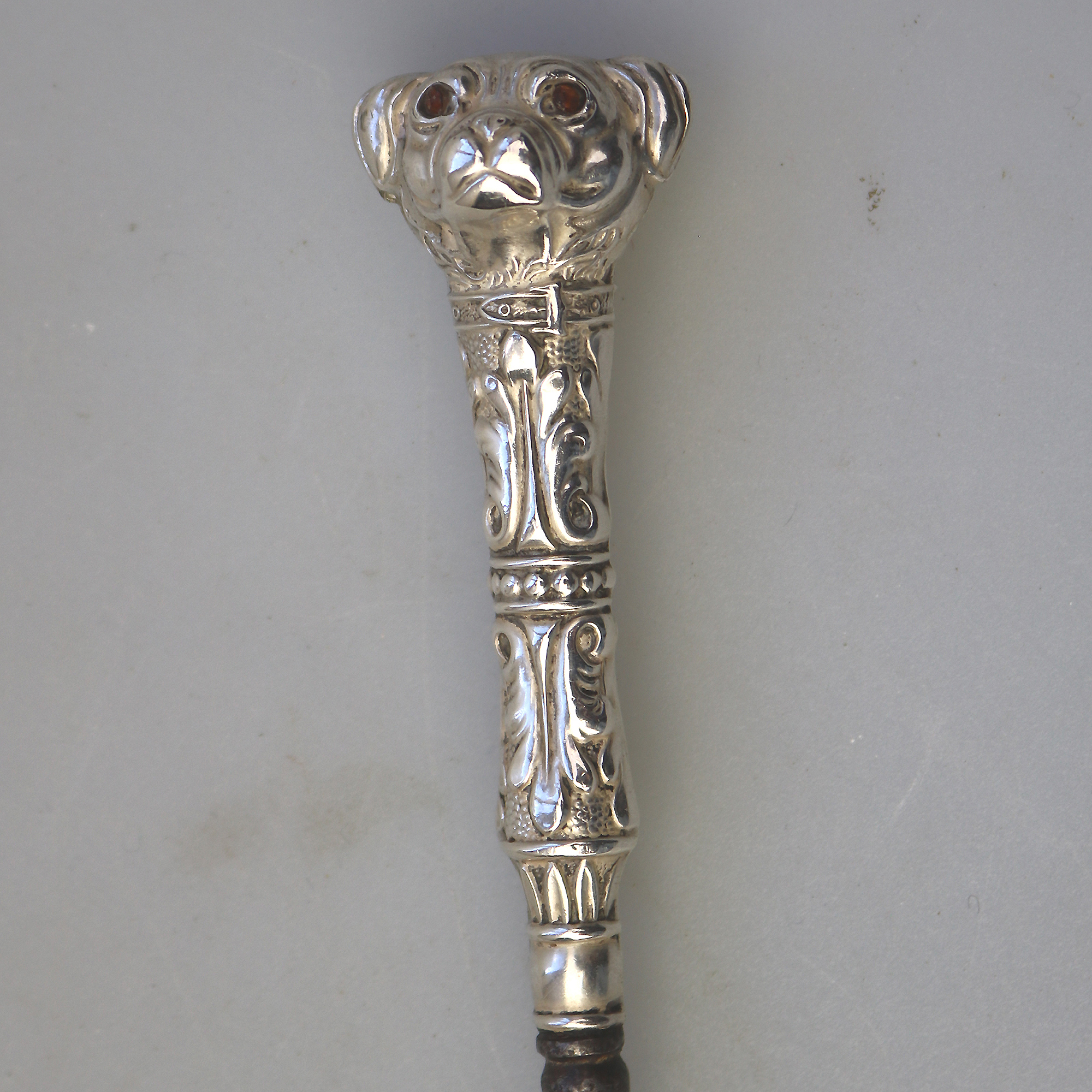 A rare antique English solid silver novelty double dog head Button Hook C.1906