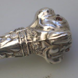 A rare antique English solid silver novelty double dog head Button Hook C.1906