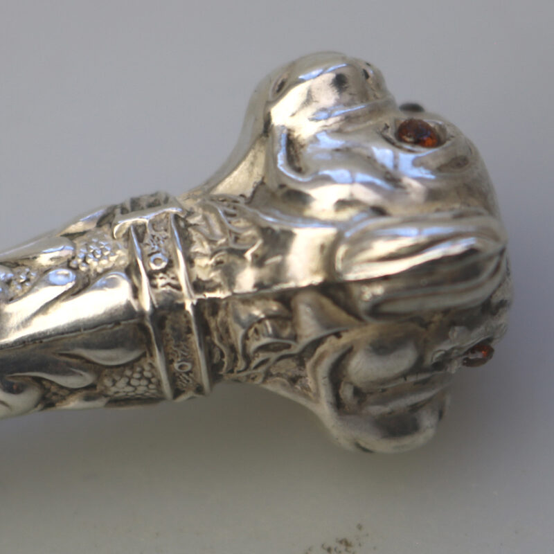 A rare antique English solid silver novelty double dog head Button Hook C.1906
