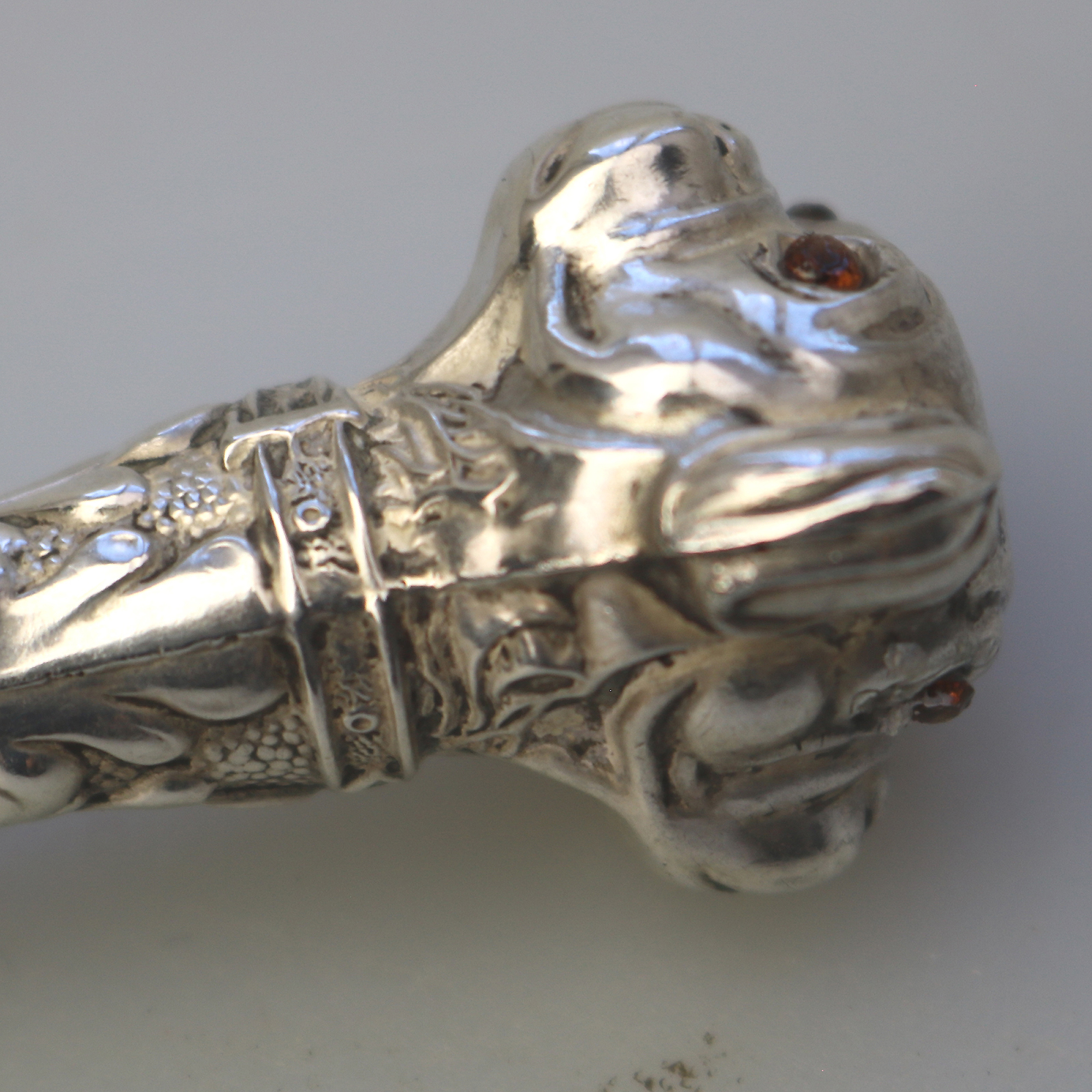 A rare antique English solid silver novelty double dog head Button Hook C.1906