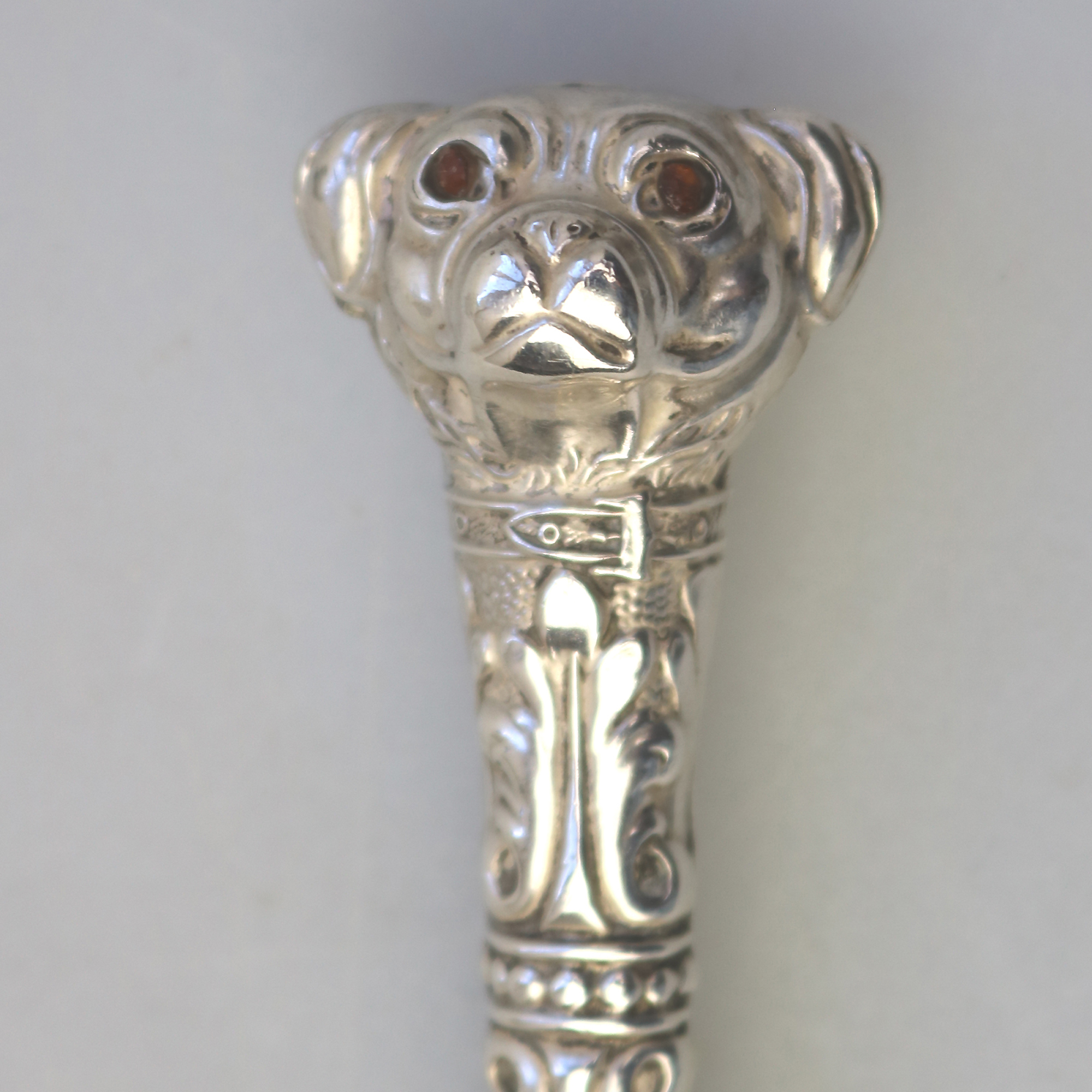 A rare antique English solid silver novelty double dog head Button Hook C.1906