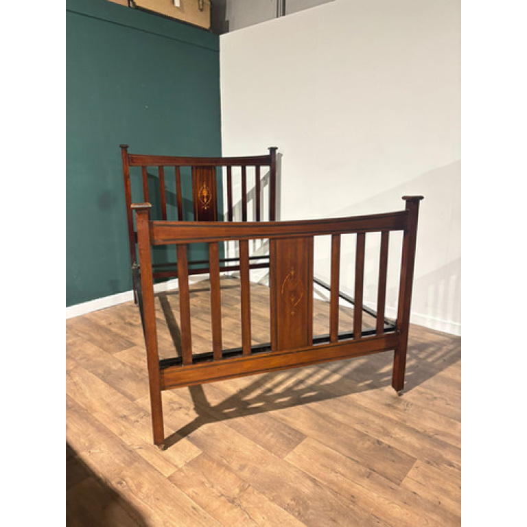Edwardian Mahogany Inlaid double bed stead
