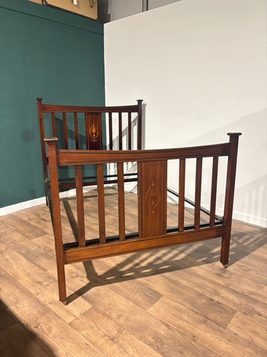 Edwardian Mahogany Inlaid double bed stead