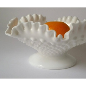 Fenton Hobnail Milk Glass Footed Center Bowl, EAPG Compote, Serving Piece