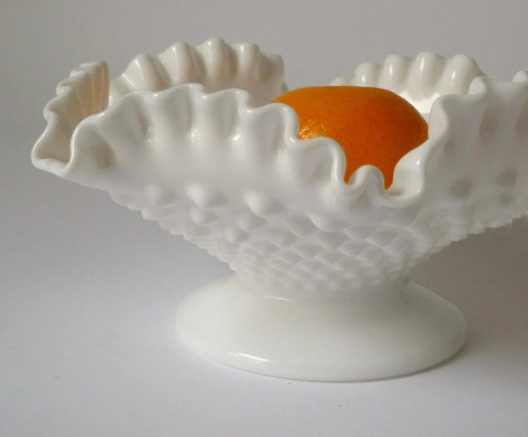 Fenton Hobnail Milk Glass Footed Center Bowl, EAPG Compote, Serving Piece