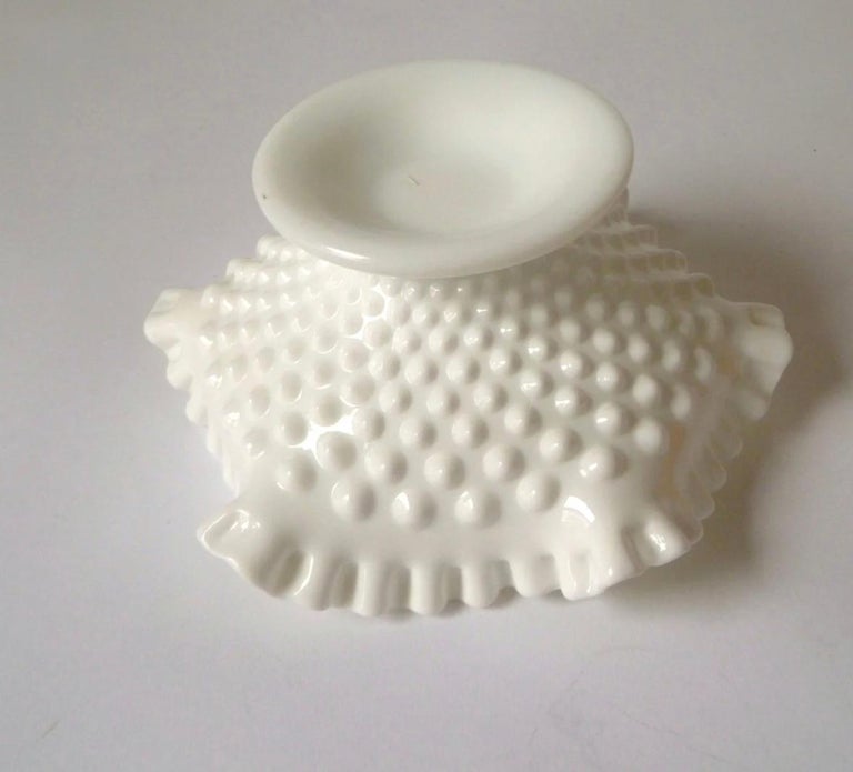 Fenton Hobnail Milk Glass Footed Center Bowl, EAPG Compote, Serving Piece