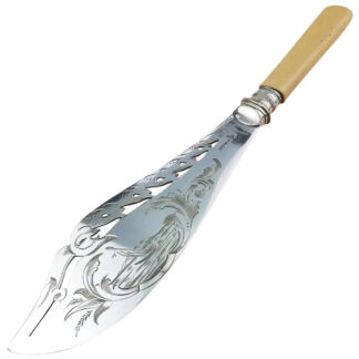 An antique silver plate novelty Marine themed quality pierced Fish Slice C.19thC