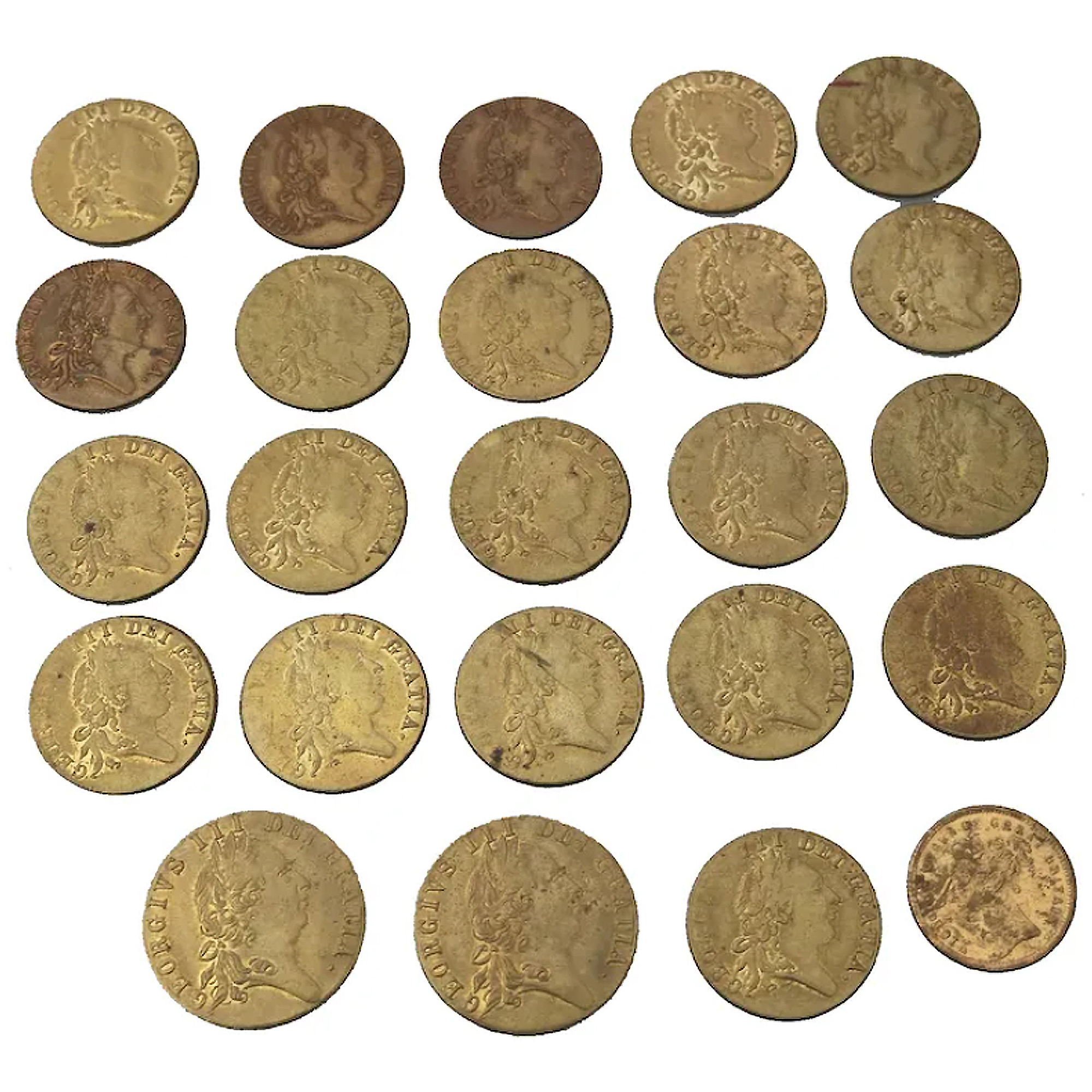 Sporting Antiques lot of 24 faux James II gilt brass Gaming Counters C.19thC