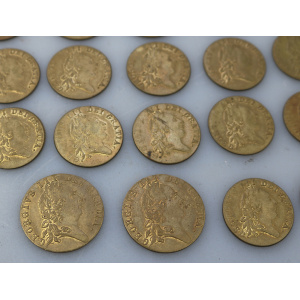 Sporting Antiques lot of 24 faux James II gilt brass Gaming Counters C.19thC