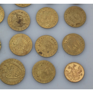 Sporting Antiques lot of 24 faux James II gilt brass Gaming Counters C.19thC