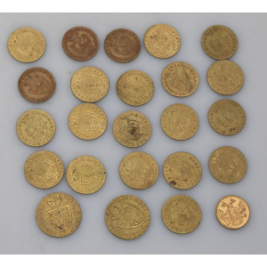 Sporting Antiques lot of 24 faux James II gilt brass Gaming Counters C.19thC