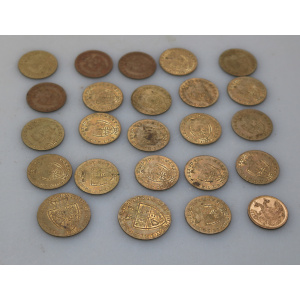 Sporting Antiques lot of 24 faux James II gilt brass Gaming Counters C.19thC