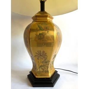 Gold Porcelain Floral Hand-Painted Morris Greenspan Chinoiserie Urn Table Lamp