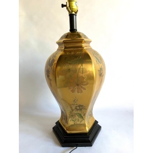 Gold Porcelain Floral Hand-Painted Morris Greenspan Chinoiserie Urn Table Lamp