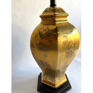 Gold Porcelain Floral Hand-Painted Morris Greenspan Chinoiserie Urn Table Lamp