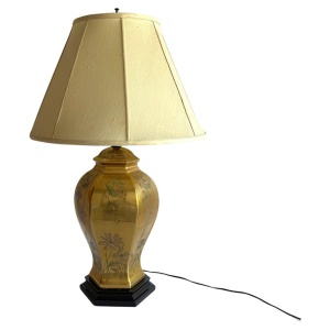 Gold Porcelain Floral Hand-Painted Morris Greenspan Chinoiserie Urn Table Lamp